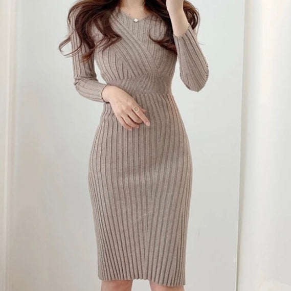 Enrica Knitted Bodycon Long Sleeved Midi Dress