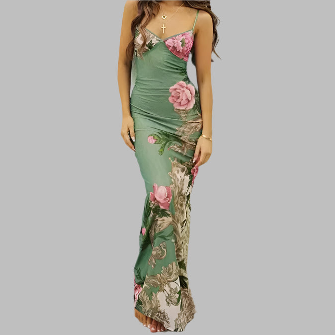 Sipriana Floral Print Bodycon Maxi Dress