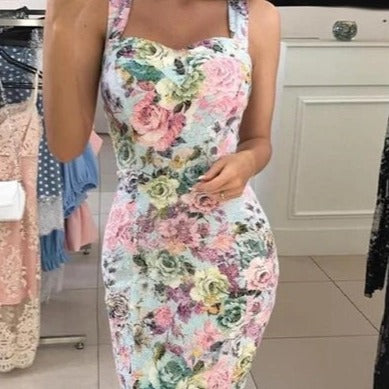 Robe midi moulante florale Elisabeth Chic