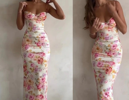 Imalda Floral Print Bodycon Maxi Dress