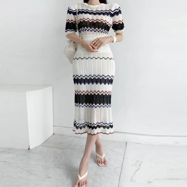 Masie Elegant Knitted Skirt & Top Two Piece Set