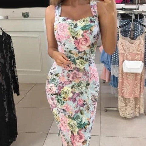 Robe midi moulante florale Elisabeth Chic