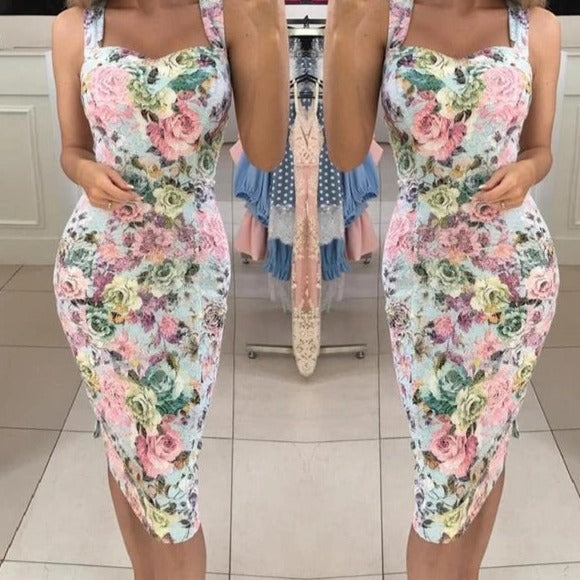 Elisabeth Chic Floral Bodycon Midi Dress