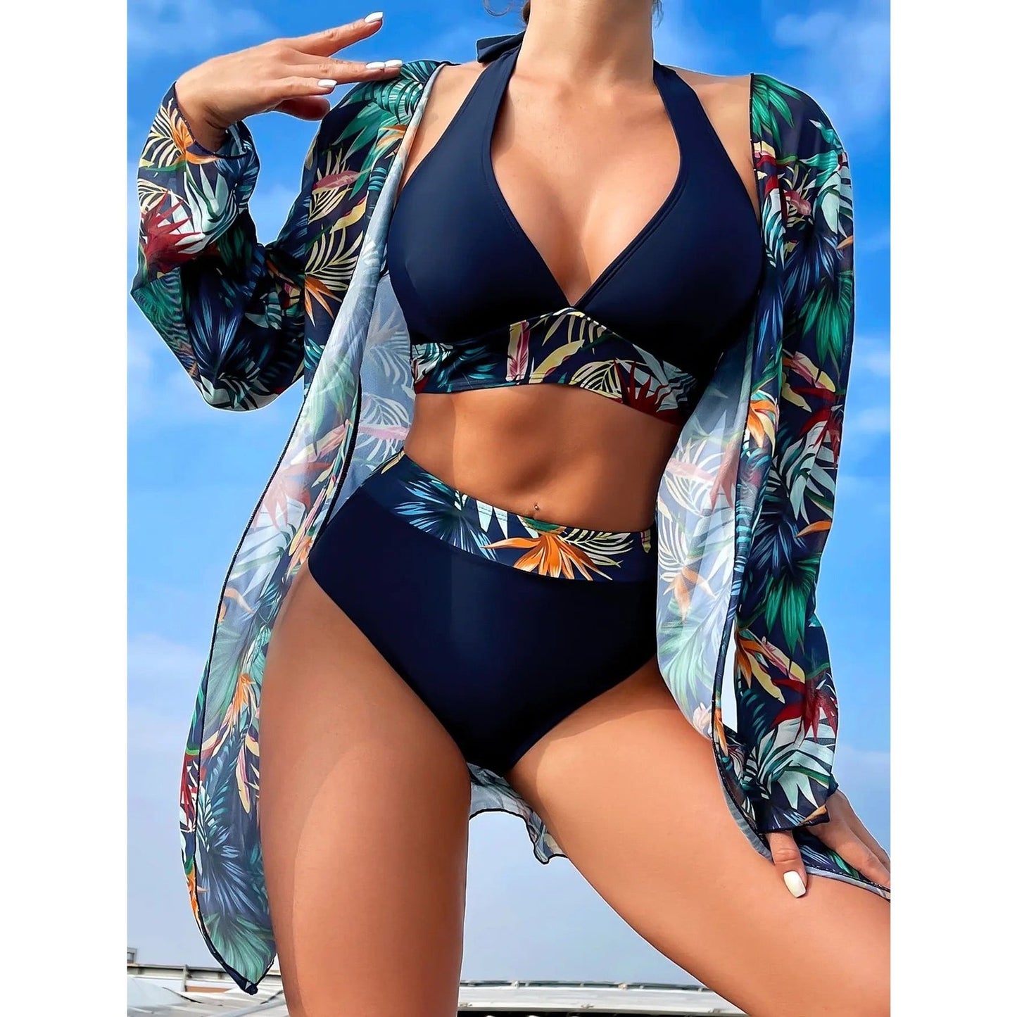 Isabella Printed High Waist Bikini Set And Cover Up - Maria Palagano